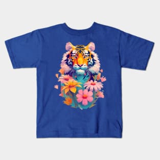 Tropical Tiger with Flowers Design Kids T-Shirt